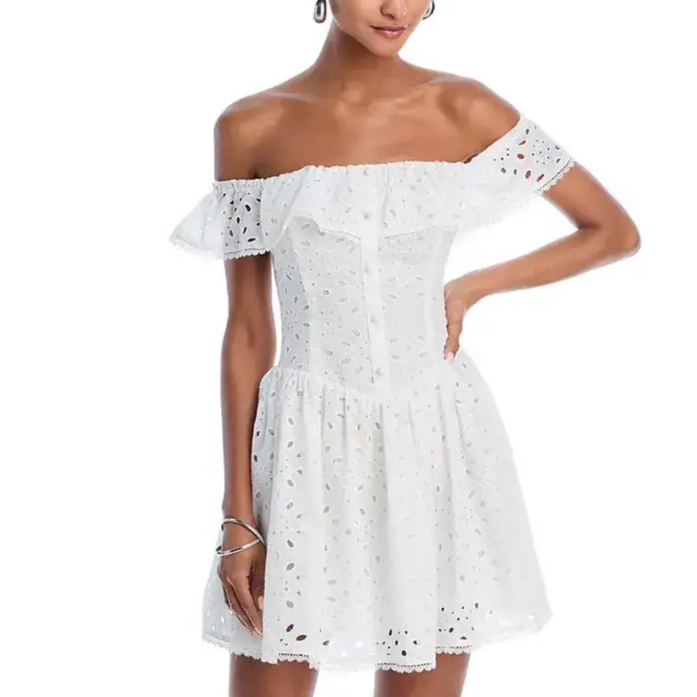 Aqua Eyelet Mini Dress White Size M